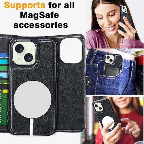 Miniatura 7 de Funda de cuero para Apple iPhone 15 Plus con soporte para tarjetas, accesorios de teléfono para mujeres, hombres y mujeres, paquete de 2 protectores