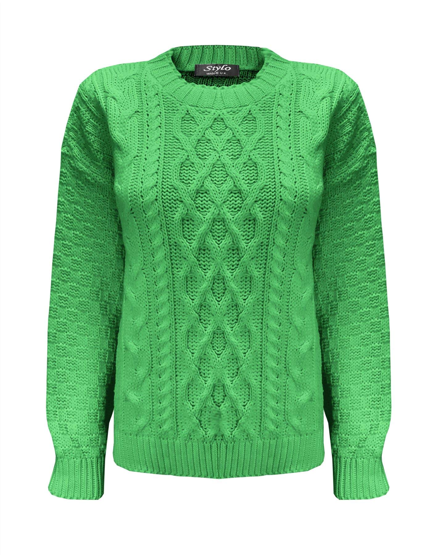Top Vendor Women's Green New Long Sleeve Knitted Cable Knit Jumper Sweater Crew Neck Pullover Top[,Lxl]