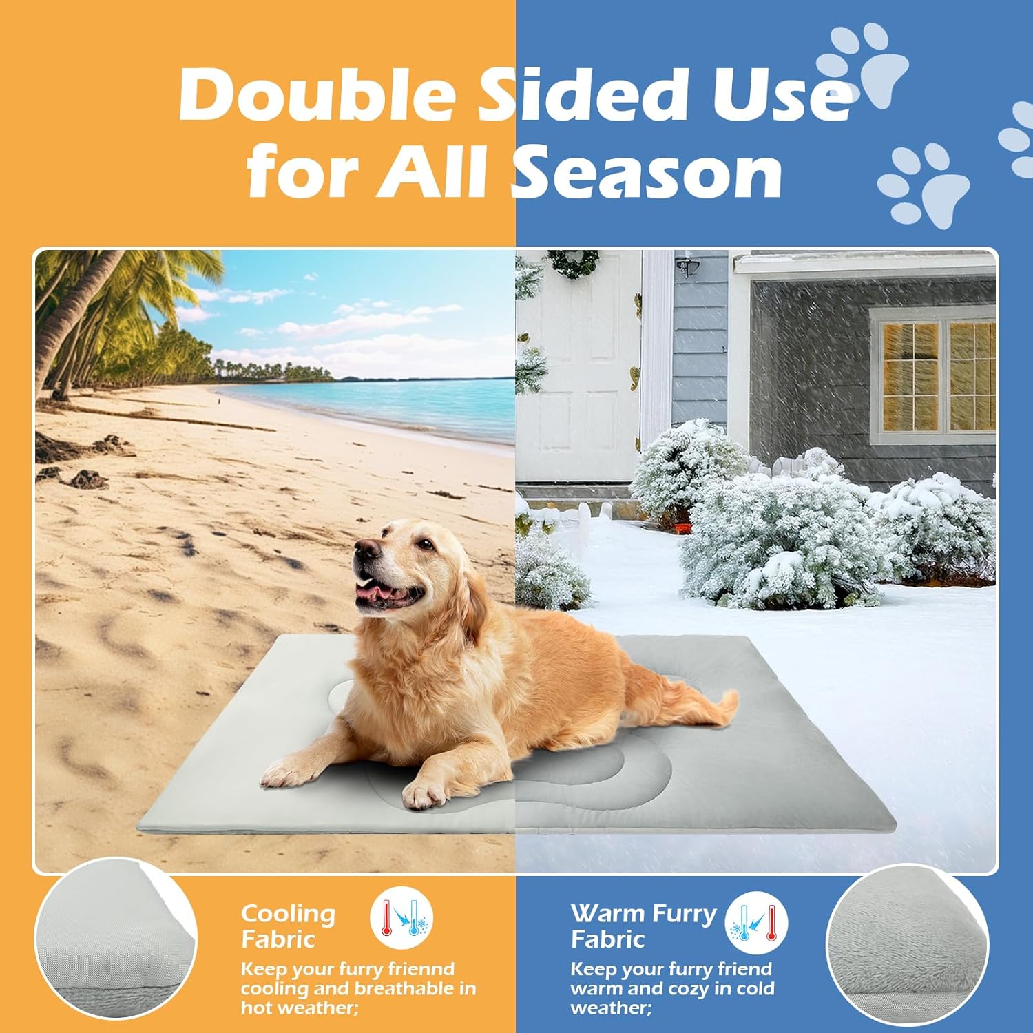 EXPAWLORER Reversible Dog Cooling Mat Large (Cool & Warm) 47”x28” Pet Cooling Mat in Summer & Plush Warm Blanket in Winter,Foldable Thick Bed Pad for Kennel Sofa Floor Crate Car Seat