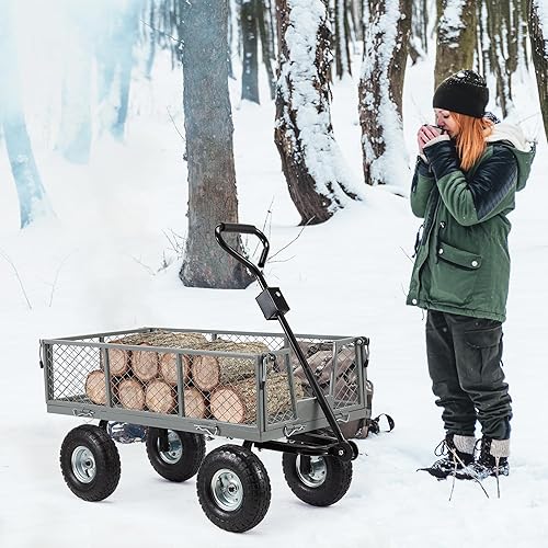 Miniatura 7 de Carrito de jardín de acero con lados extraíbles, carro utilitario resistente de 880 libras con enormes neumáticos todo terreno, carrito de carro con