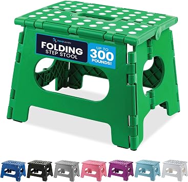 Handy Laundry Folding Lightweight Step Stool - Sturdy Enough to Support Adults - Opens Easy with One Flip - Great for Kitchen, Bathroom or Bedroom Green - 9 Inch