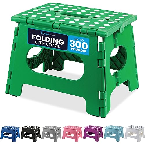 Handy Laundry Folding Lightweight Step Stool - Sturdy Enough to Support Adults and Safe Enough for Kids - Opens Easy with One Flip - Great for Kitchen, Bathroom or Bedroom (Green)