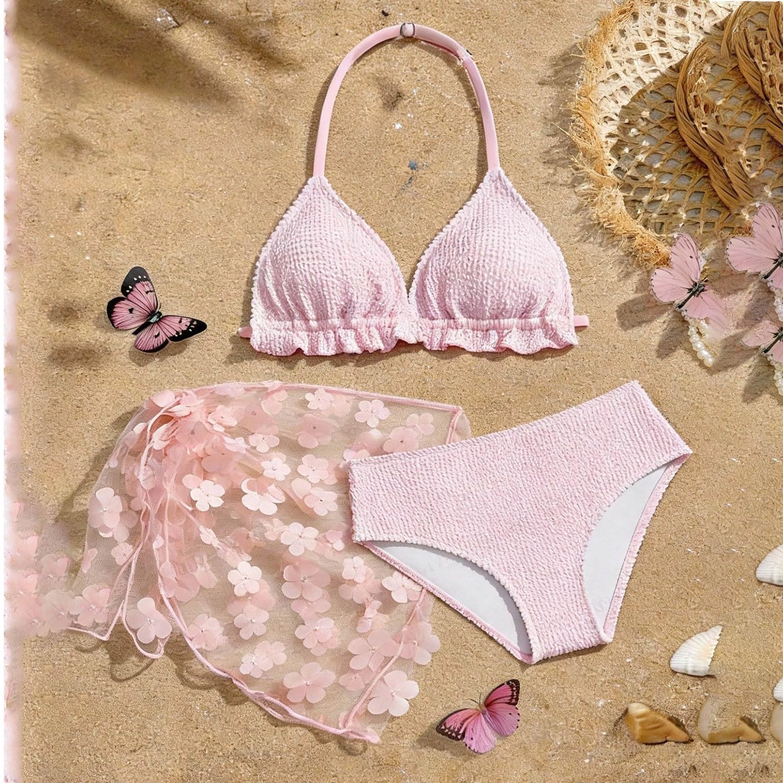 Costume da Bagno da Bambina 3 Pezzi con Grazioso Top Tankini a Stampa Floreale, Pantaloncini e Gonna Copricostume per Spiaggia e Piscina estive