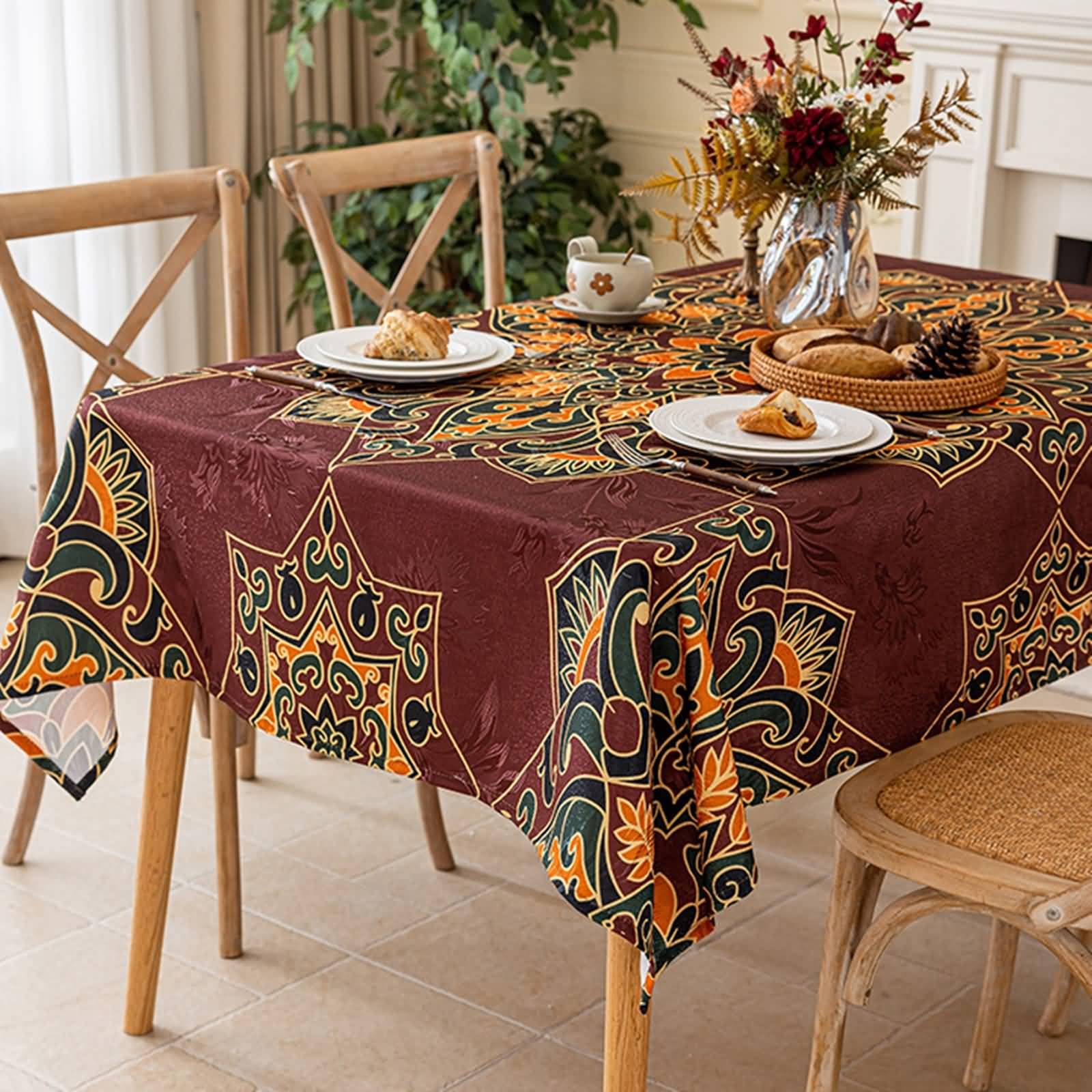 Polyester Tischtücher Quadratisch, Braun Grün | 150x150CM