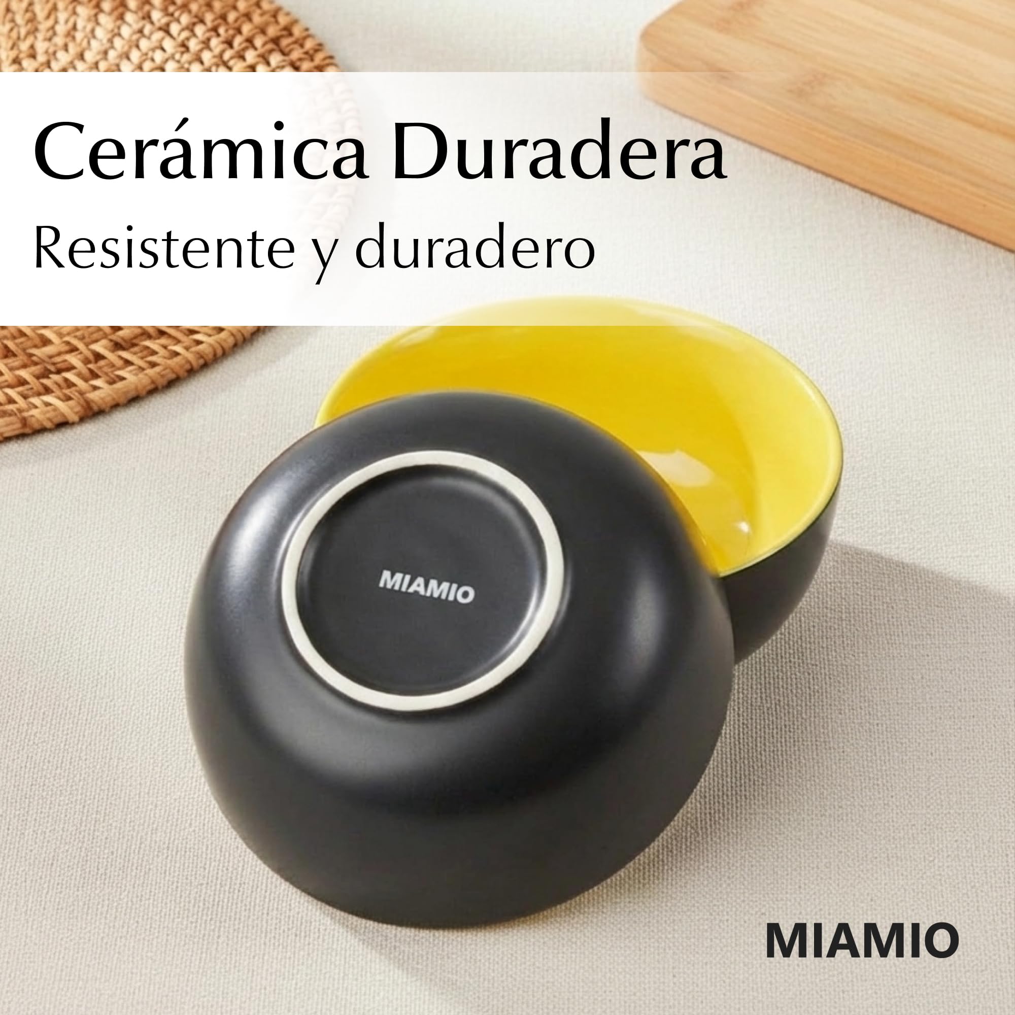 MIAMIO - 6 x 500ml Juego De Cuencos/Tazones Exterior Negro Interior De Color - Le Papillon Colección (Multicolor) — view 4