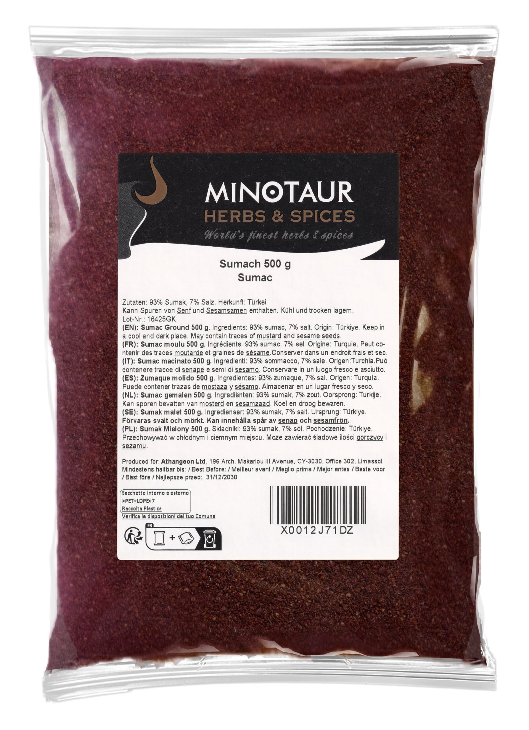 Minotaur Spices | Sumac 2 x 500g (1 kg) | Sommacco | Aceto Albero Spezia Polvere macinata