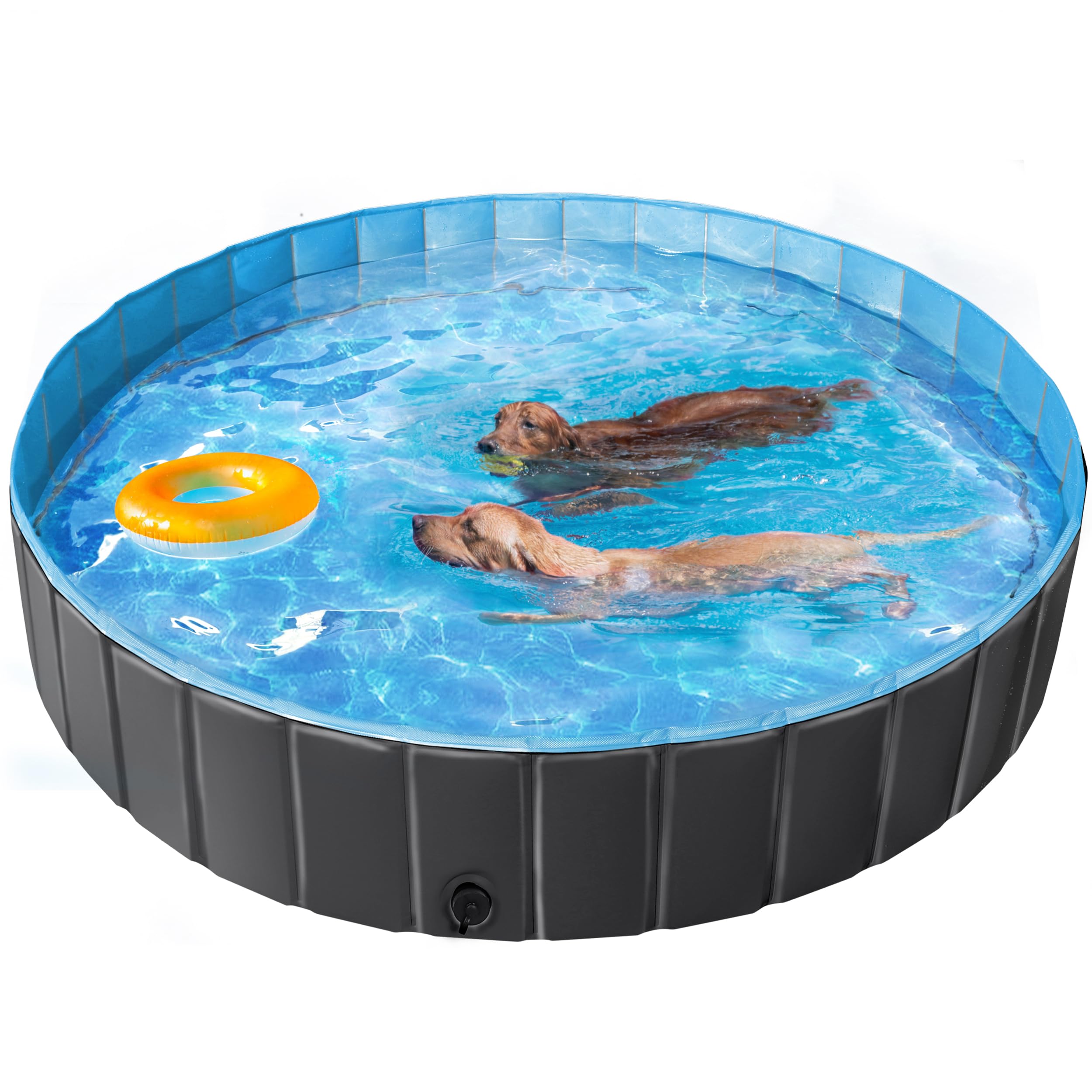 Yaheetech Piscina per Cani Gatti Pieghevole, Vasca da Bagno in PVC, Piscinetta per Animali Domestici, Rigida Portatile Antiscivolo all'Aperto Interno Giardino Nero XXXL 180 x 30 cm