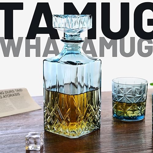 Miniatura 5 de WhatAmug Decantador de whisky decantador de licor de 338 onzas con tapón hermético decantador delicado azul ártico para whisky tequila y brandy