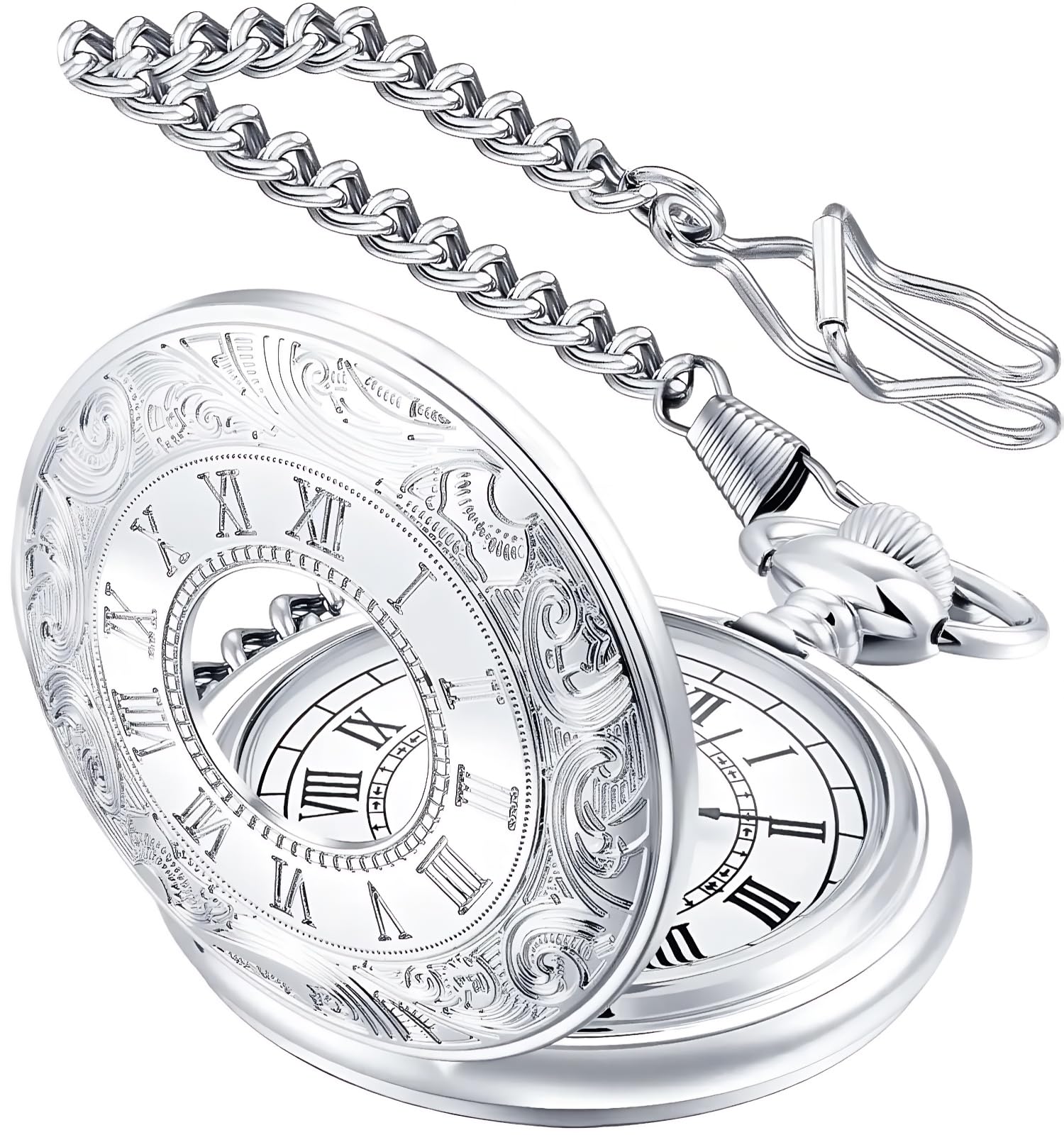 Vintage Pocket Watch Roman Numerals Scale Quartz Pocket Watches with Chain Christmas Graduation Birthday Gifts Fathers Day