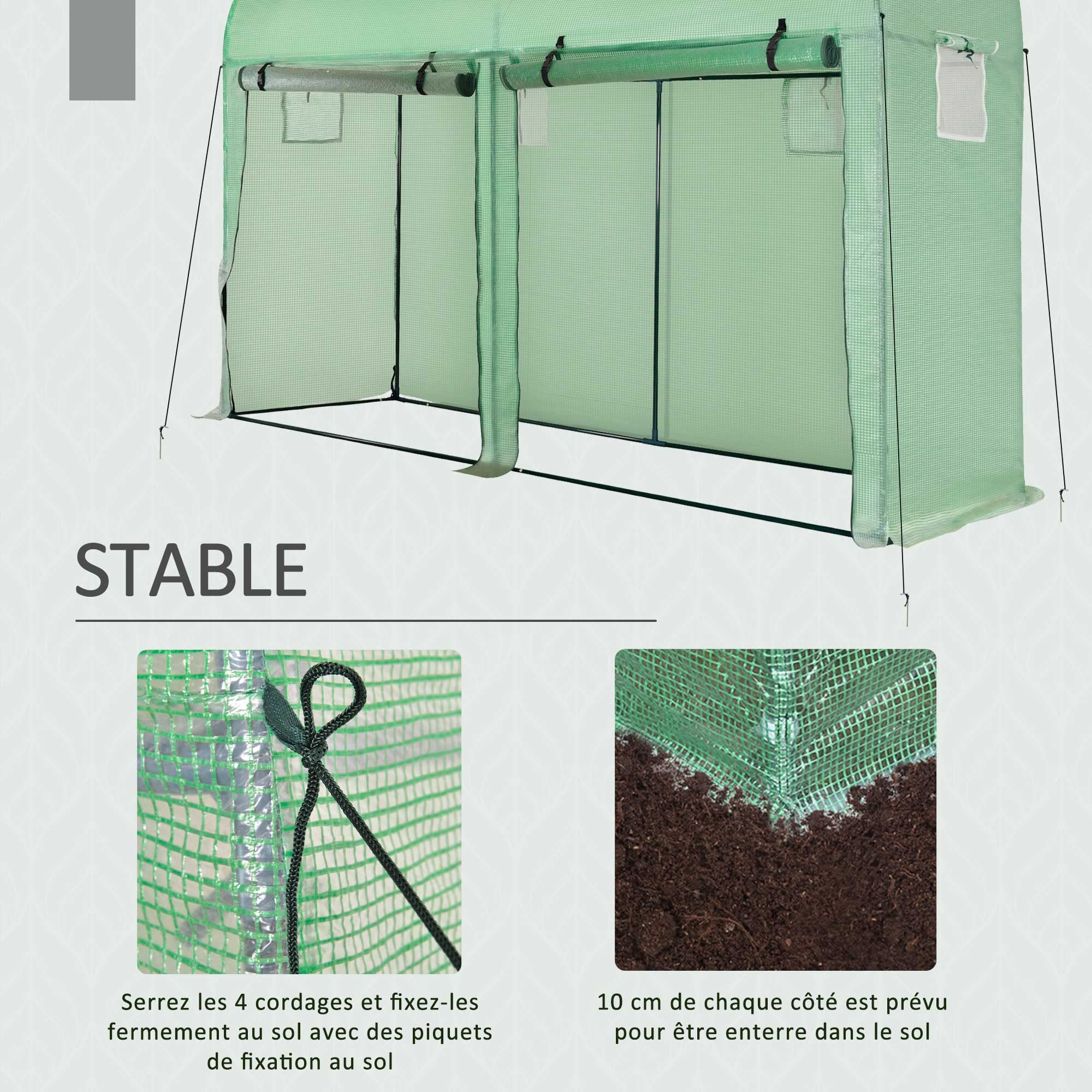 Outsunny Serre de Jardin, Petite Serre de Balcon en Bâche PE et Châssis Acier, Portes et Fenêtres Roulantes, pour Légumes et Fleurs, Intérieur et Extérieur, 300 x 100 x 200 cm, Vert