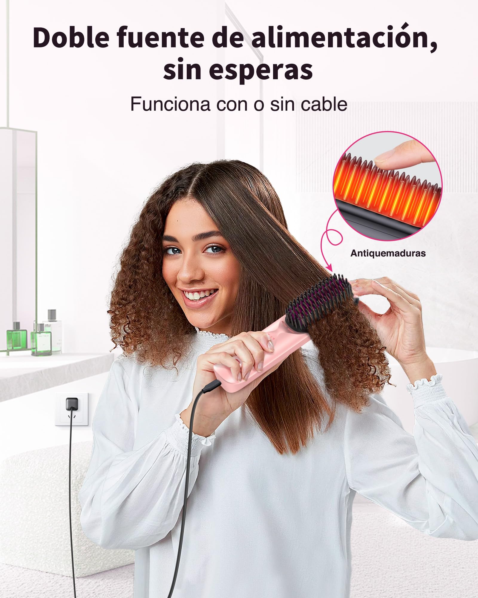 Bopcal Cepillo Alisador Pelo Inalámbrico, 10000mAh Mini Plancha del Pelo Profesional 3 in 1, Calentamiento Rápido 30S, Anti-Escaldaduras, 6 Temperaturas, 120-230 ℃, Use en Casa/Viaje