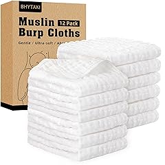 BHYTAKI 12-Pack Muslin Burp Cloths 100% Cotton 20"X10" Burp Rags