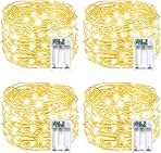 4 Pack 60 LED Fairy Lights Battery Operated with Timer, 20FT Waterproof Twinkle Lights Indoor Outdoor, Cuttable String Lights for Bedroom, Wedding, DIY, Centerpiece, Christmas Decorations (Warm White)