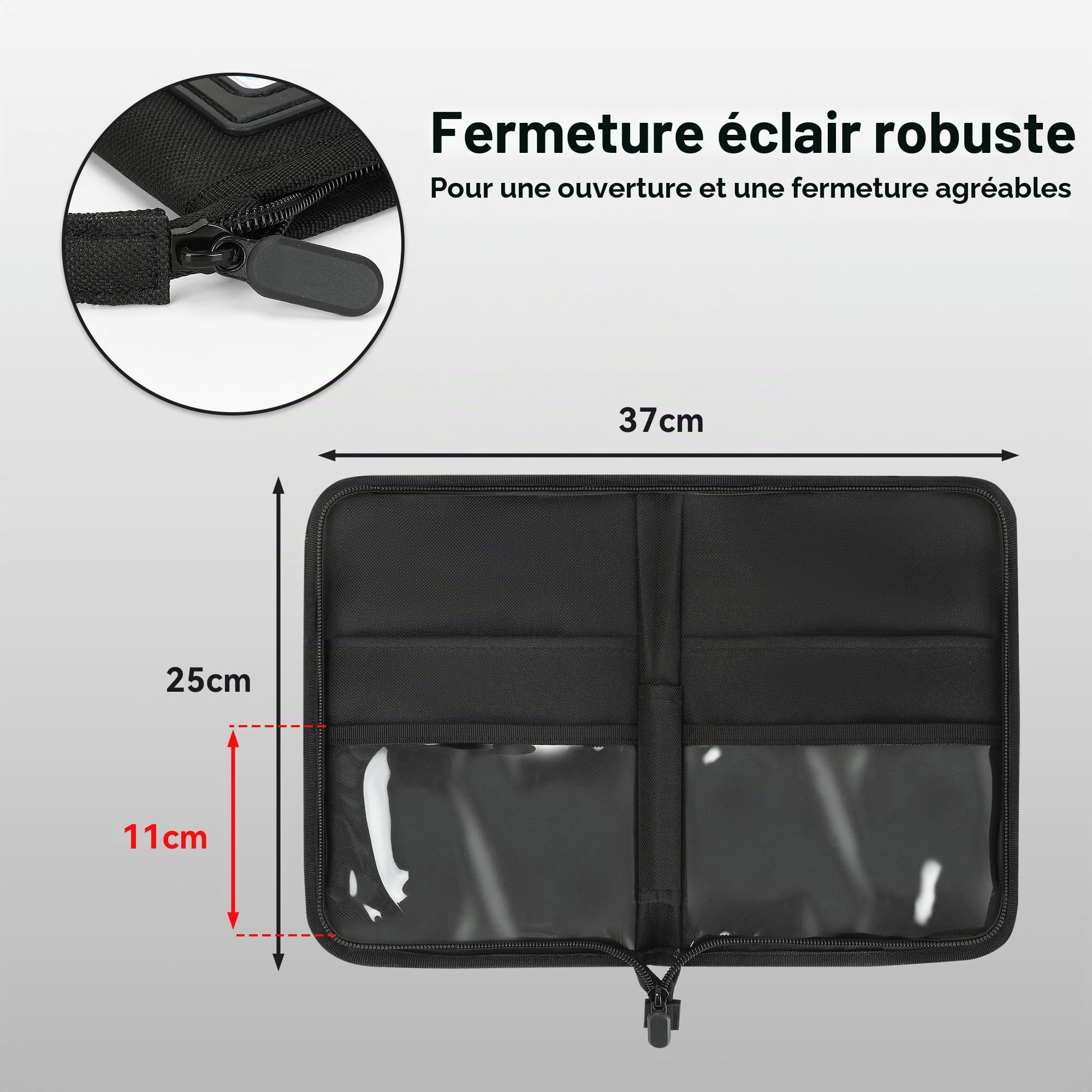 Porte-documents A5 pour boîte à gants de voiture - Organiseur auto - 4 compartiments - Bandes réfléchissantes - Compartiment séparé pour cartes - Porte-documents Noir