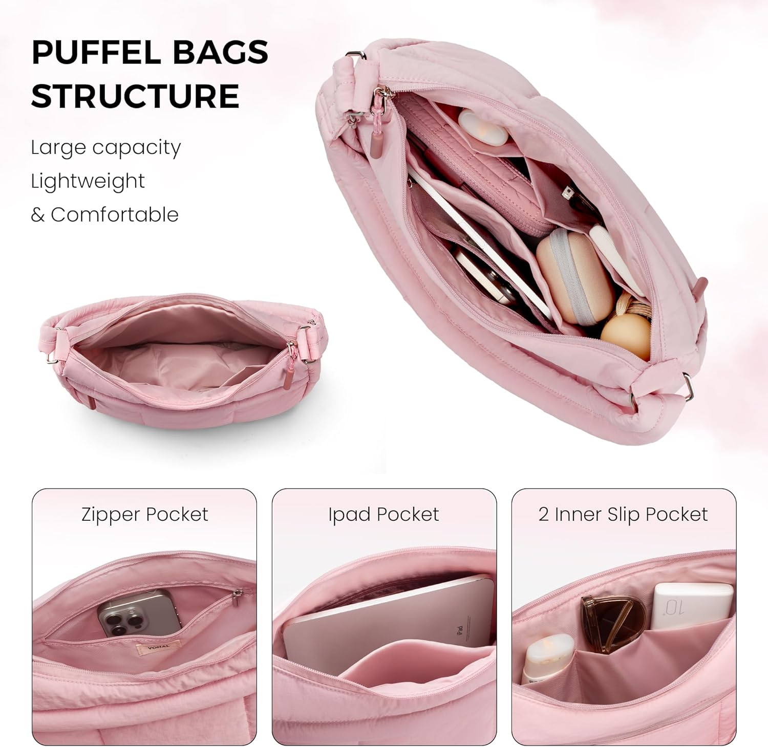 VONAL Puffer Crescent Crossbody Bag for Women Lightweight Nylon Quilted Waterproof Shoulder Purses with Adjustable Strap - Image 4