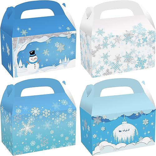 CIEOVO Paquete de 24 cajas de cartón para fiesta de copo de nieve, copos de nieve, congelados, bolsas de golosinas para invierno, tema del país de