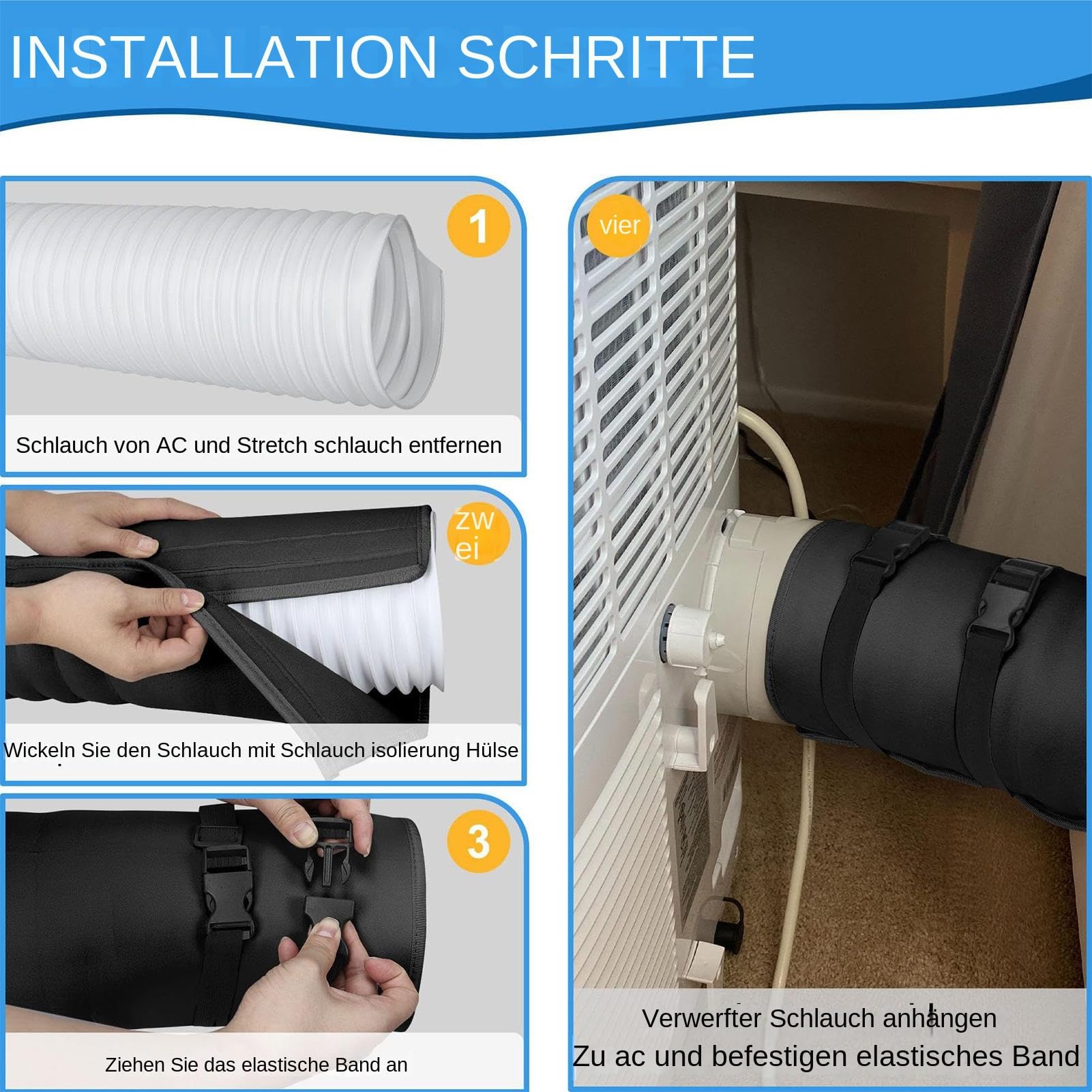 Klimaanlagen-Schlauchabdeckung – isolierte Neopren-Hülle zur Reduzierung der Energiekosten, 150 cm x 53 cm, universell passend für 5 Zoll und 6 Zoll Auspuffrohre, wärmereflektierende Abschirmung