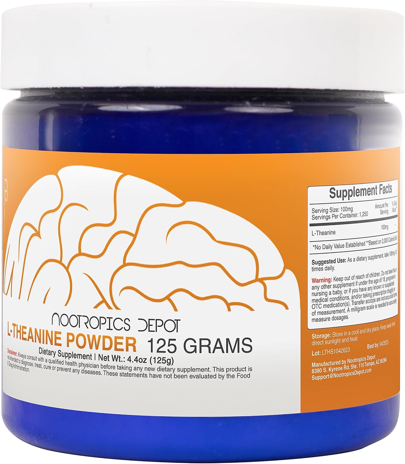 Nootropics Depot L-Theanine Powder 125 Grams | Promotes Relaxation | Supports Healthy Stress Levels + Sleep Cycles | Promotes Cognitive Function + Focus | Amino Acid Supplement