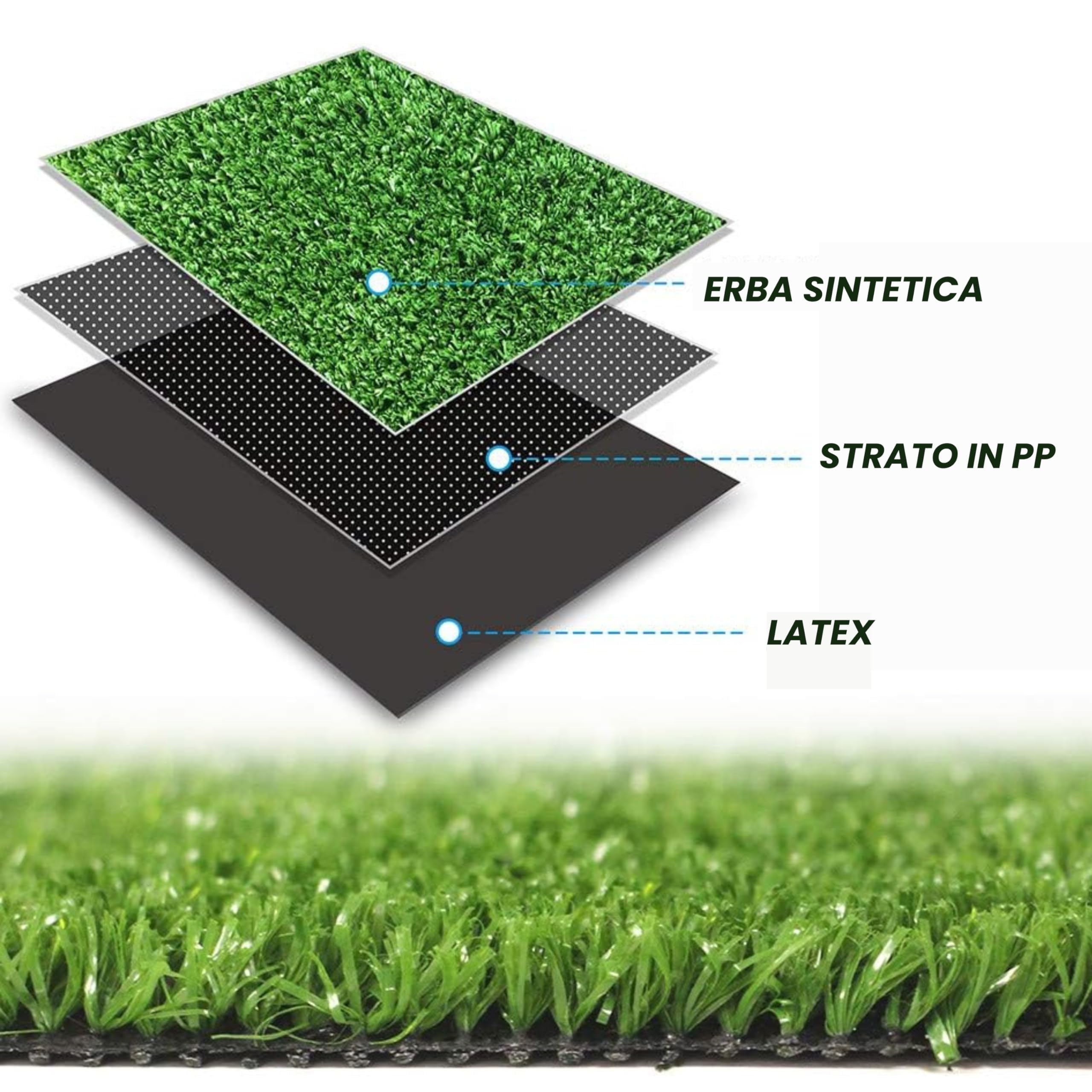 Baroni Home Rouleau de Gazon Synthétique Vert Naturel 2x10 mt épaisseur 7mm, Gazon en PE, Fond Drainant en PP, Haute Densité de Fils/m², Résistant et Sûr pour les Animaux, pour Jardins, Piscines