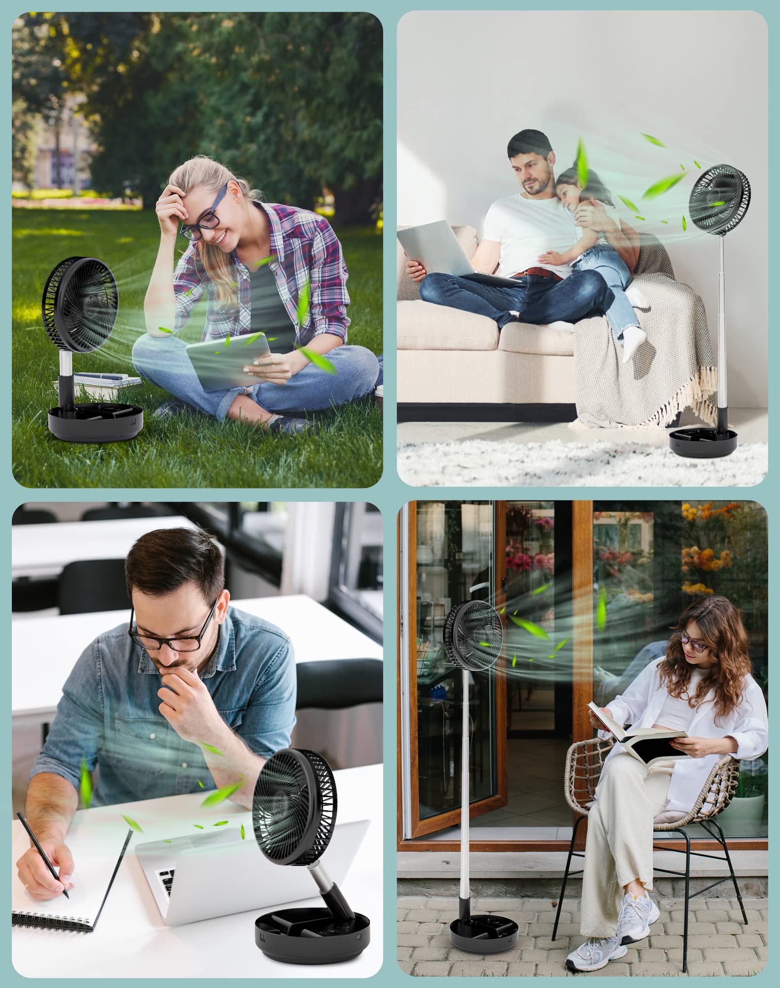 Primevolve Tischventilator Standventilator 8 Zoll oszillierend faltbar Fernbedienung 4 Geschwindigkeiten Akku USB Schwarz