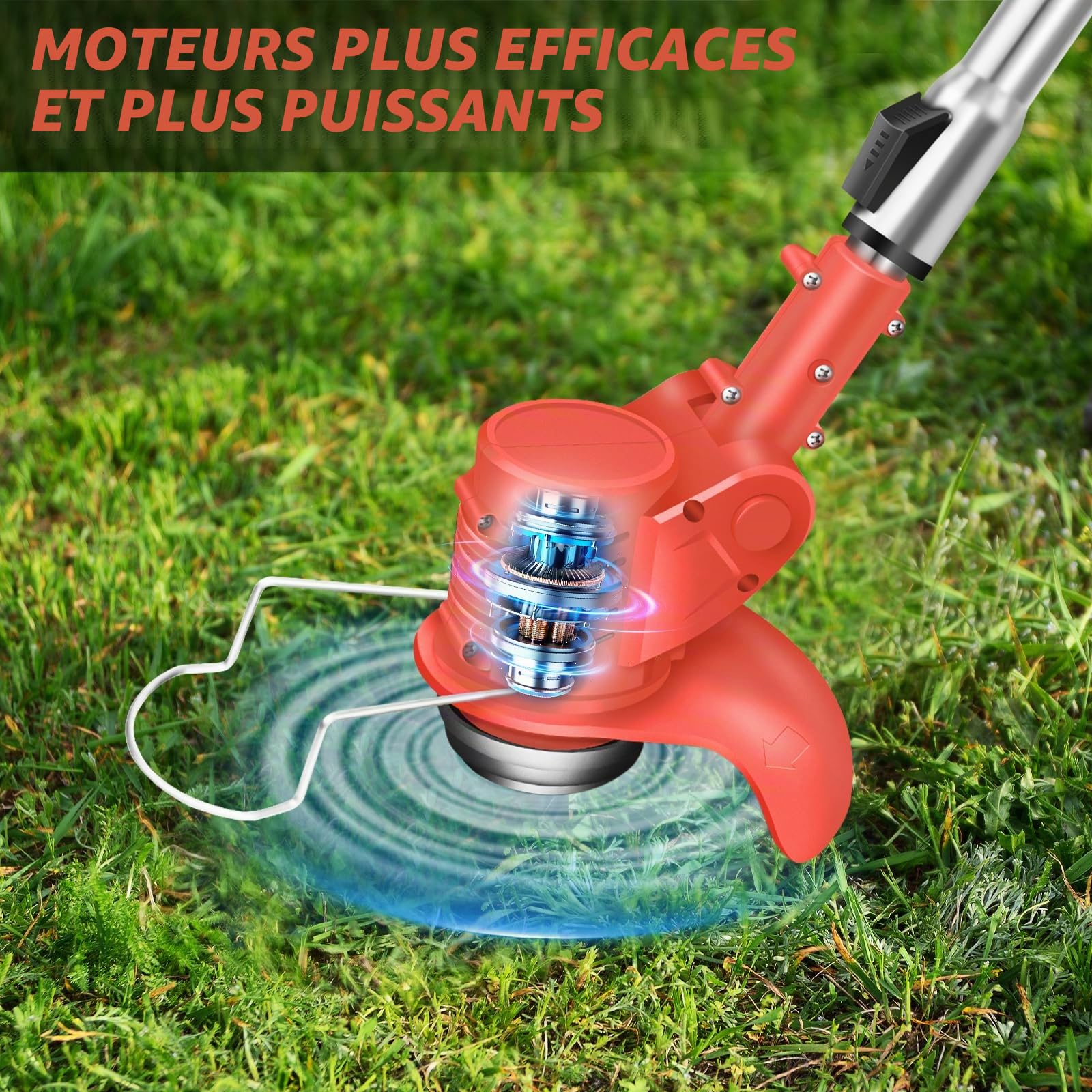 Débroussailleuse électrique pour jardin et pelouse, coupe-herbes robuste sans fil avec 2 batteries, rouge