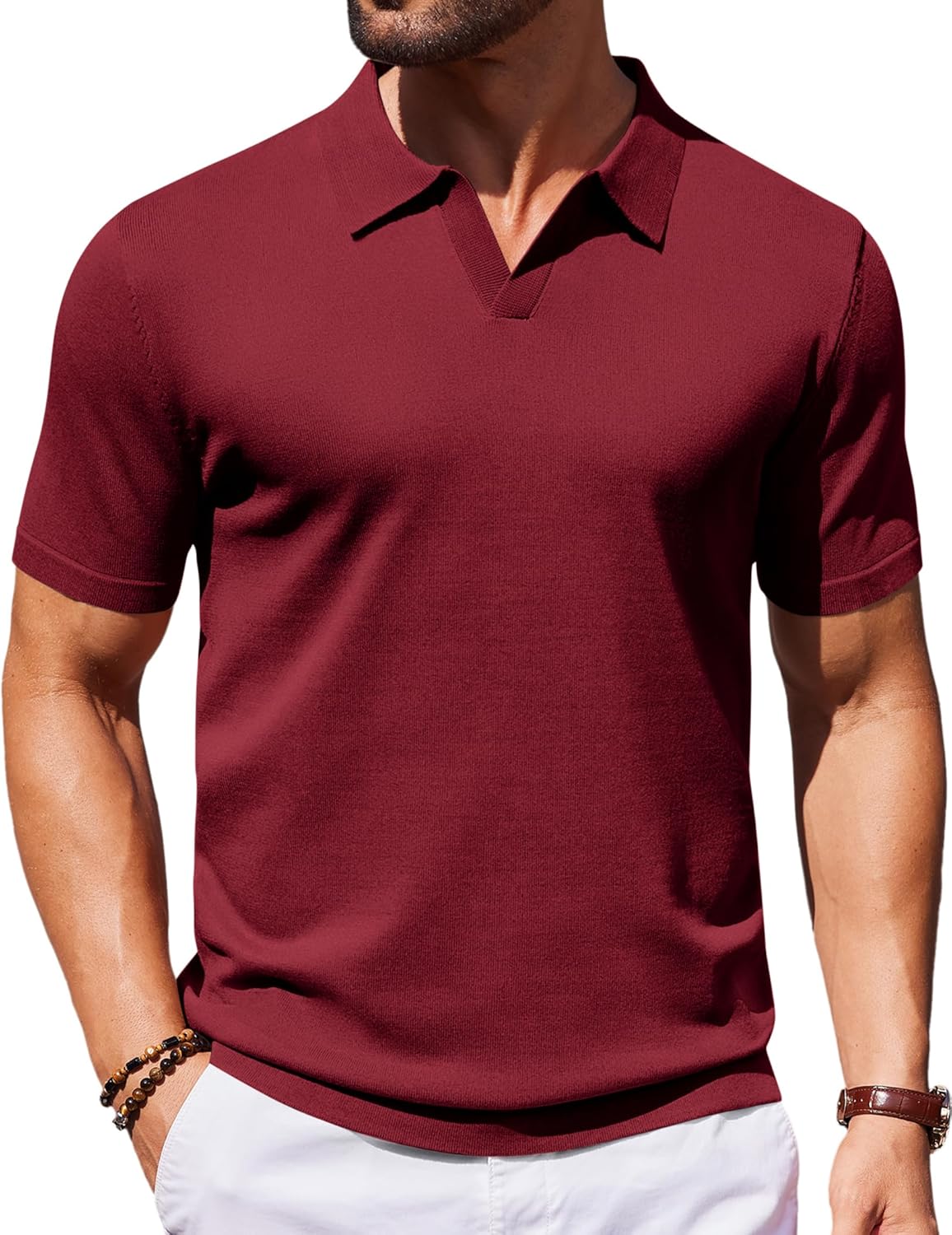 COOFANDY Mens Knit Polo Shirts V Neck Short Sleeve Stretch Polo T Shirt Casual Golf Shirts COOFANDY Mens Knit Polo Shirts V Neck Short Sleeve Stretch Polo T Shirt Casual Golf Shirts