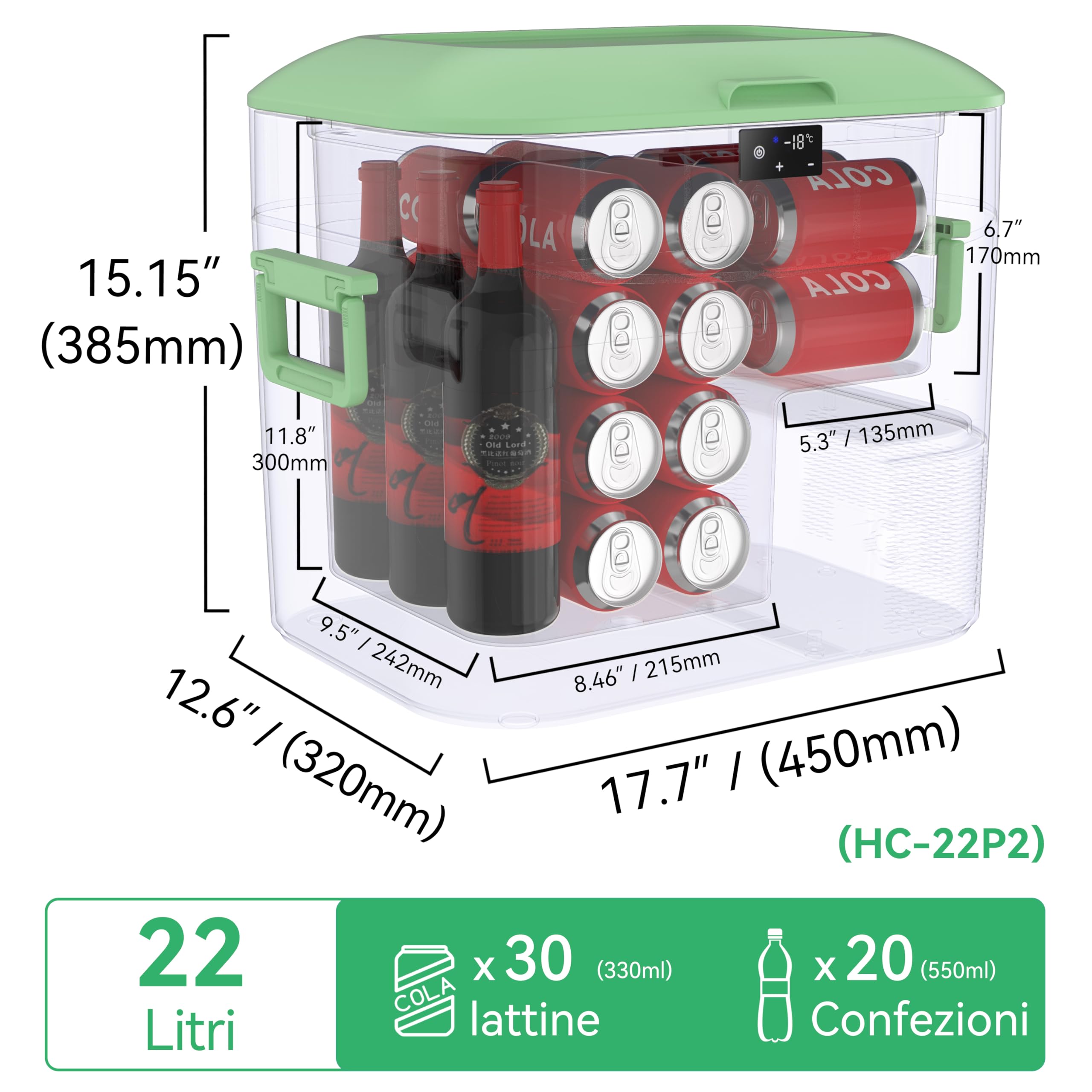 BINGI Frigorifero Portatile 22L con Compressore, -18℃ a +15℃, Frigo Auto per Viaggi Lunghi - 12V/24V/220V, Compatibile con Camper, Van, Camion e Avventure in Barca