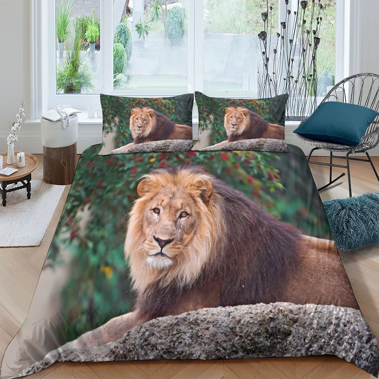 Ctjqhvkz Style-9 3D Printed Lion Wildlife Fitted Sheet Microfiber Soft Durable Jungle King Bed Cover For Bedroom Guest Room Mattress Protection Decor Single（135X200cm）