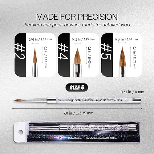 Miniatura 2 de PANA 3D Kolinsky - Brocha para arte de uñas, mango de purpurina plateada, tamaño 5, pincel acrílico para escultura de uñas, para manicura, pedicura,