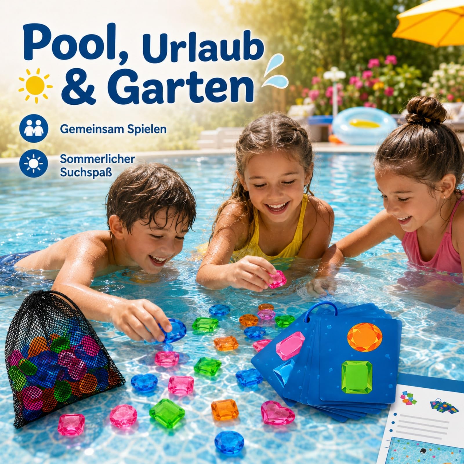 Generisch Tauchspiel Diamanten mit Karten, Diamanten Tauchen Spiel ，2pcs | Tauchspiel Edelsteine Buntes Set für Pool Schwimmbad Garten Party Unterwasser Spaß Sommer Zubehör Kollektion