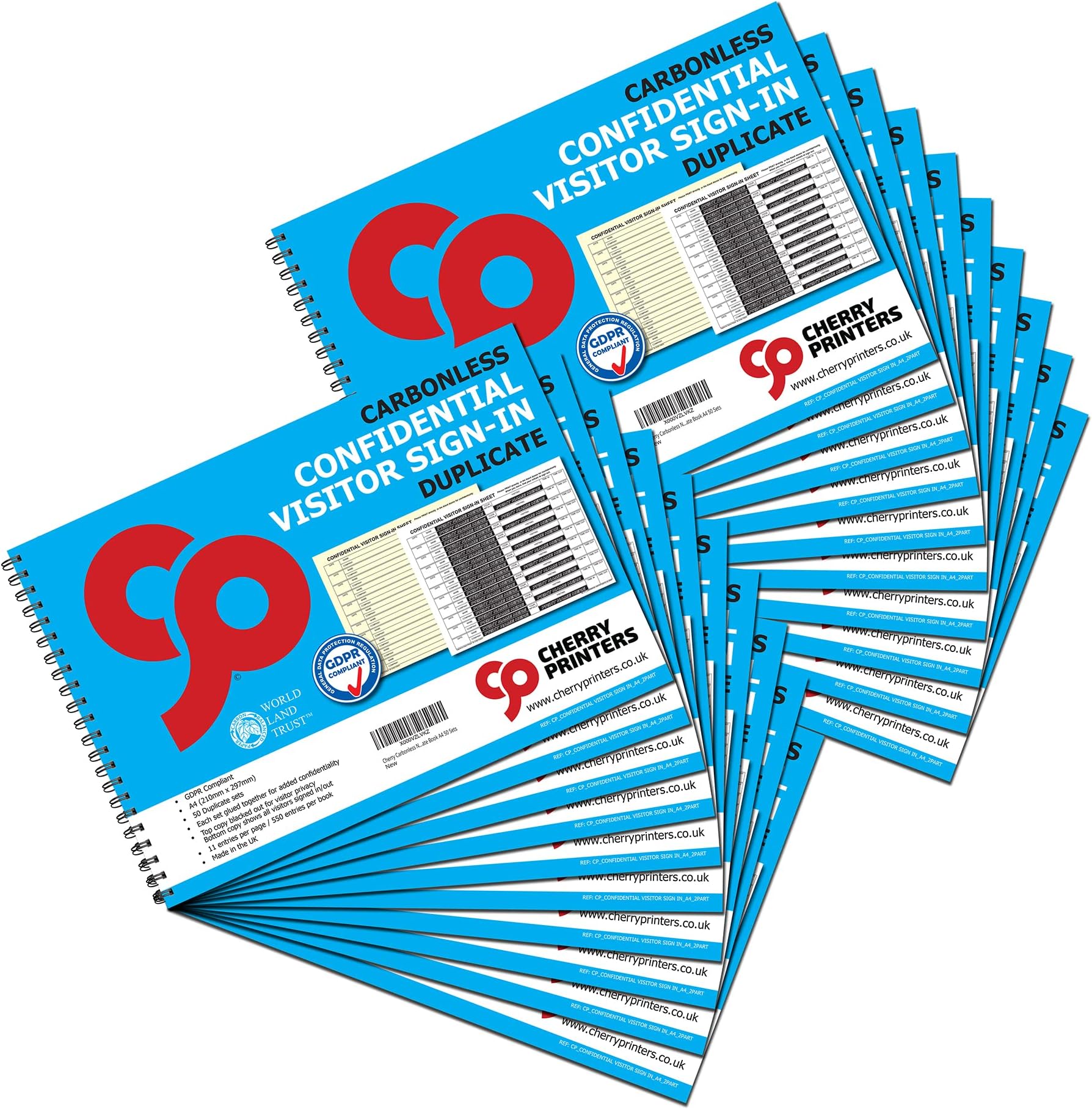 Cherry Carbonless NCR GDPR Compliant Confidential Visitor Sign in