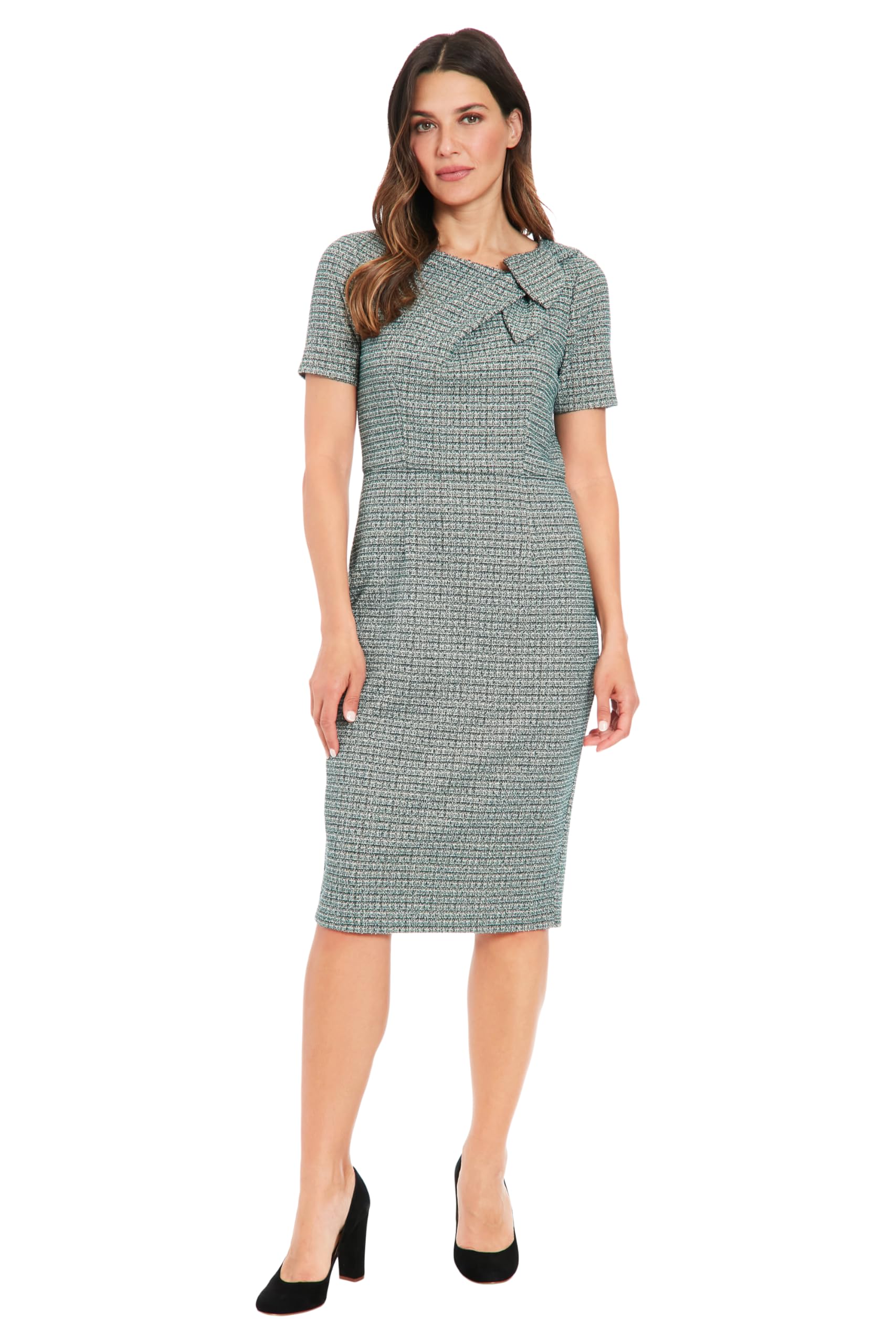 London Times Womens Short Sleeve Side Bow Sheath Dress