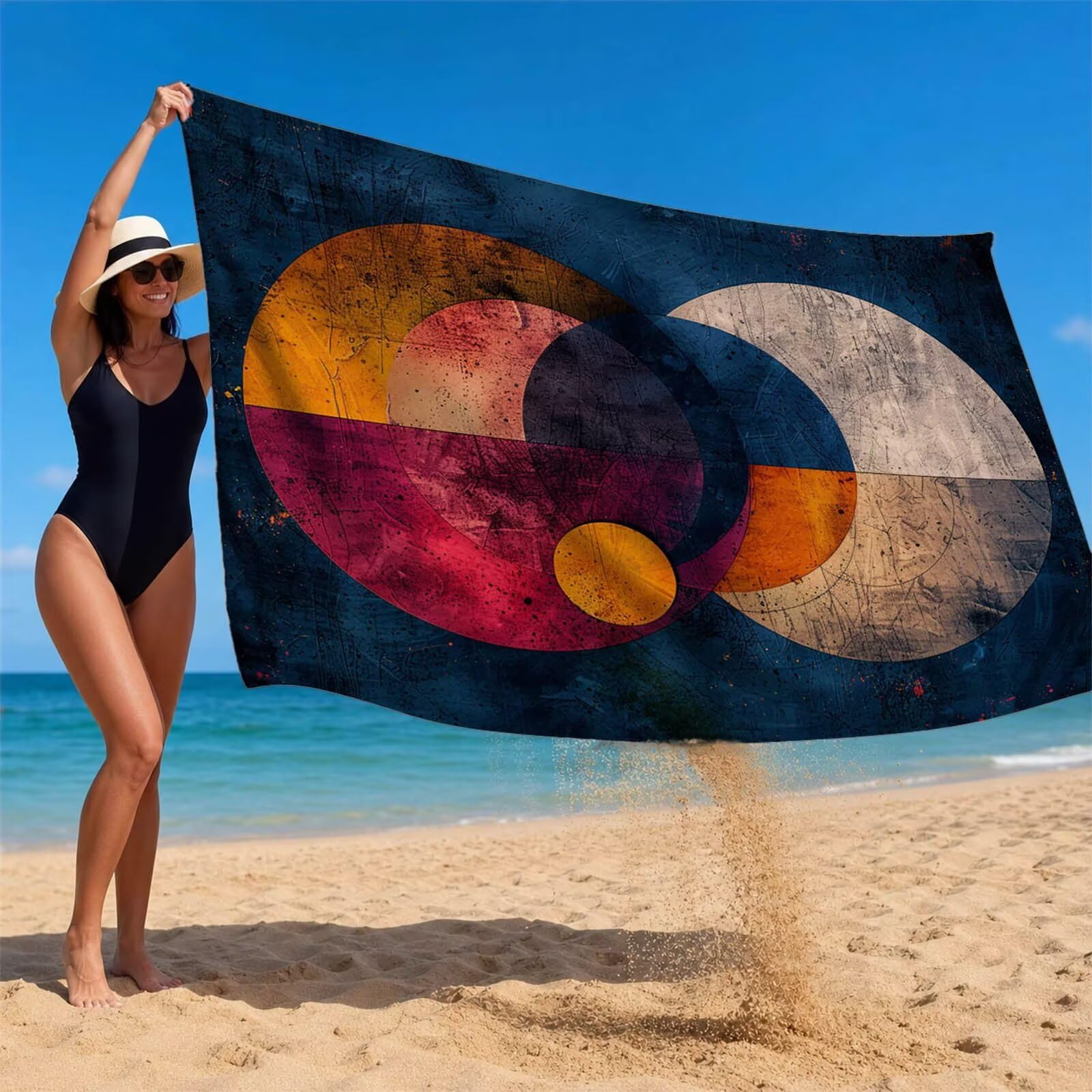 Toalla Playa Grande 220x160 Vacaciones Accesorios Viaje, Toalla Playa Redondo Suave Cómodo Secado Rápido, Sencillez Toallas Baño Grandes 160 x 220cm para Yoga Fitness Natación Sauna Baño XTLS-2206
