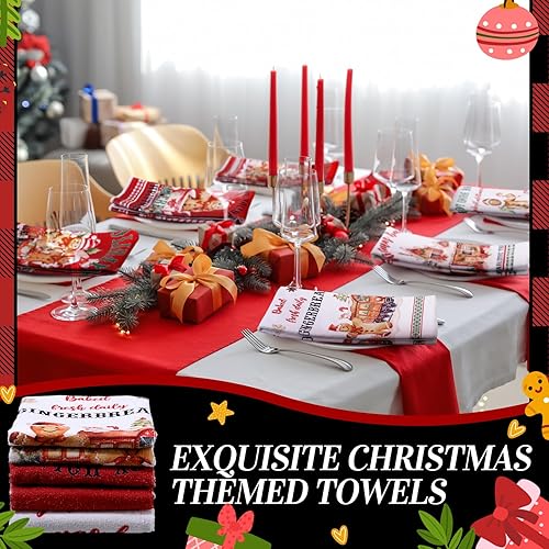 Miniatura 6 de Oudain Juego de 6 toallas de cocina y paños de cocina de Navidad para hombre de jengibre, juego de toallas de mano de cocina de invierno, regalos de