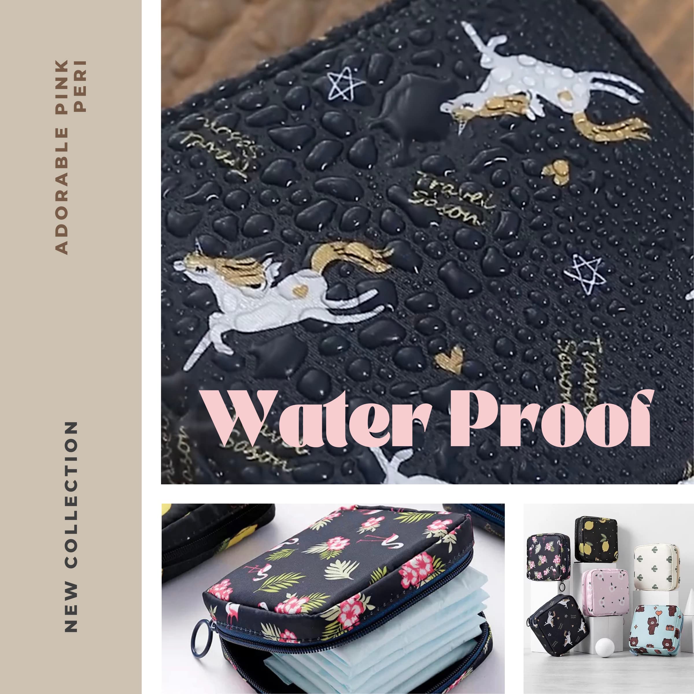 Adorable Pink Peri - Wiederverwendbare Damenbinden, Aufbewahrungstasche, tragbar für Frauen und Mädchen | aus Nylon + wasserabweisend + wiederverwendbar | Zero Waste Period (Cat 1)