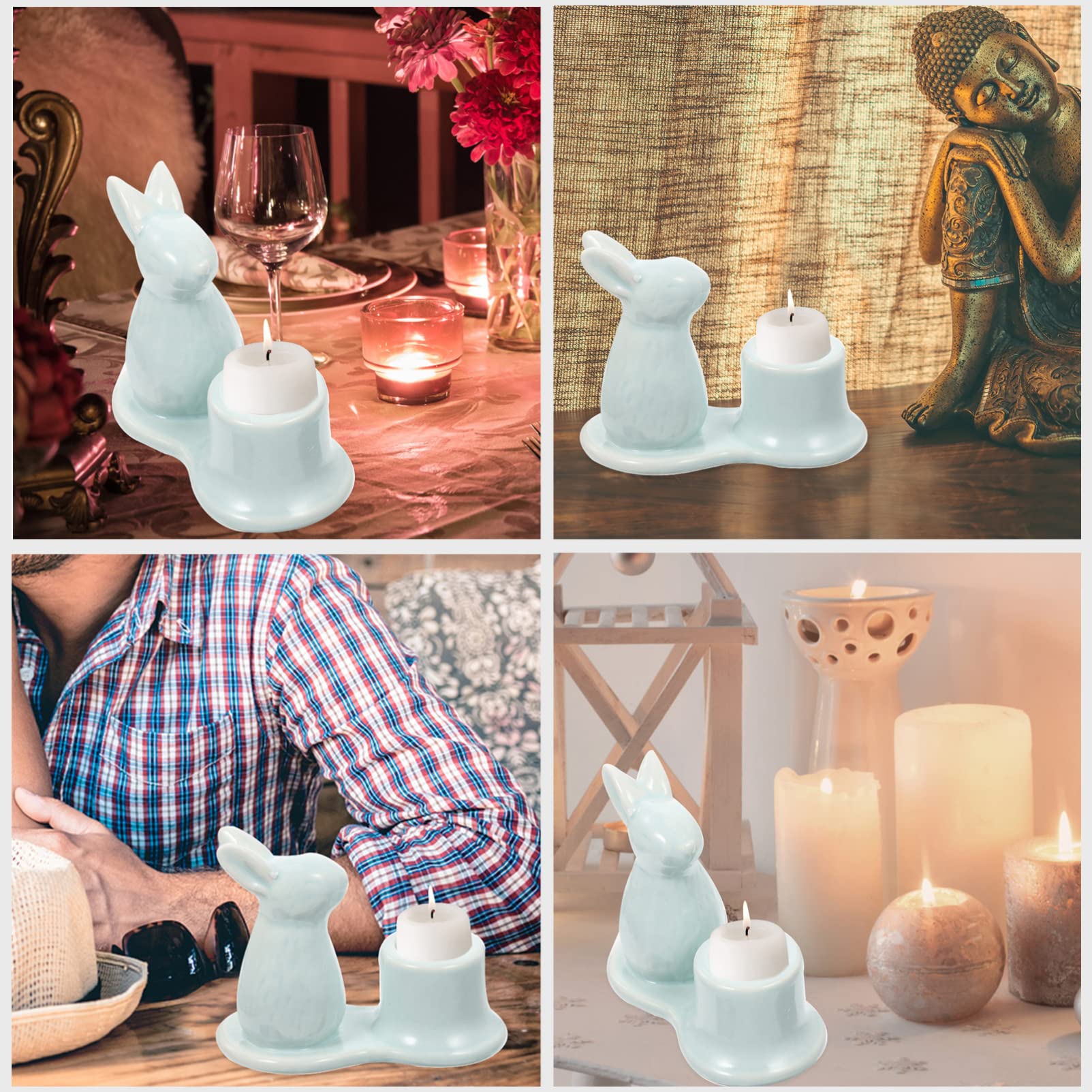 Bougie De Pâques Avec Lapin – Décoration De Table, 7,5 X 9 Cm, Non Parfumée, Brûle 35 Heures