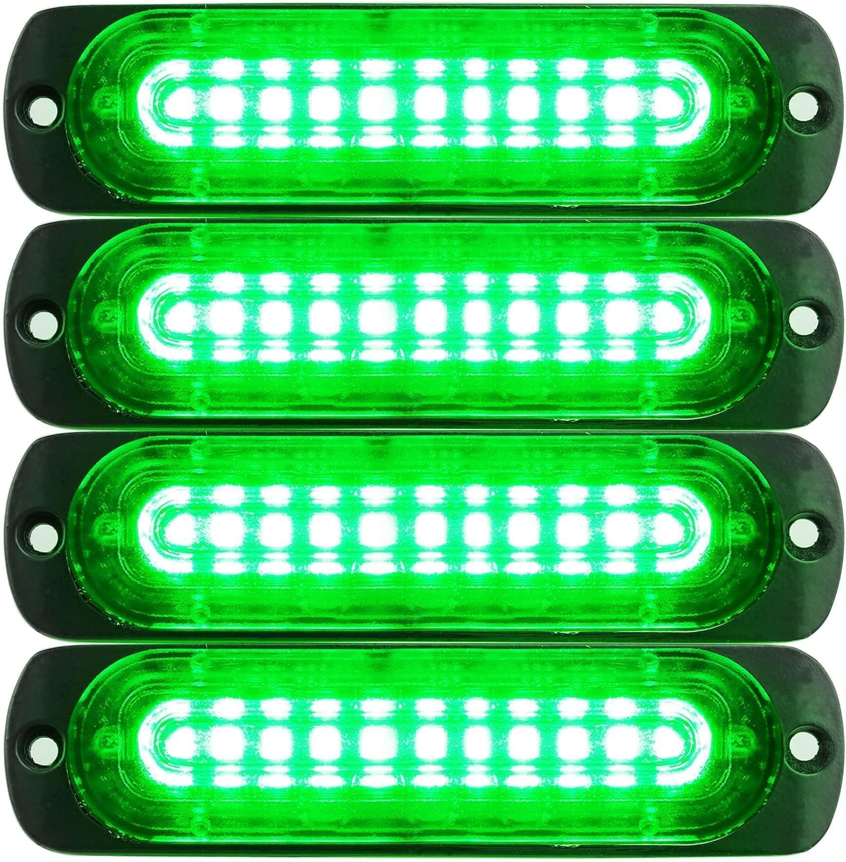 Green Emergency Grill Lights - 4.4-Inch 10 LED Ultra Slim Strobe Lighthead for Trucks, Vehicles and Cars - External Surface Mounting Lights (4-Pack)