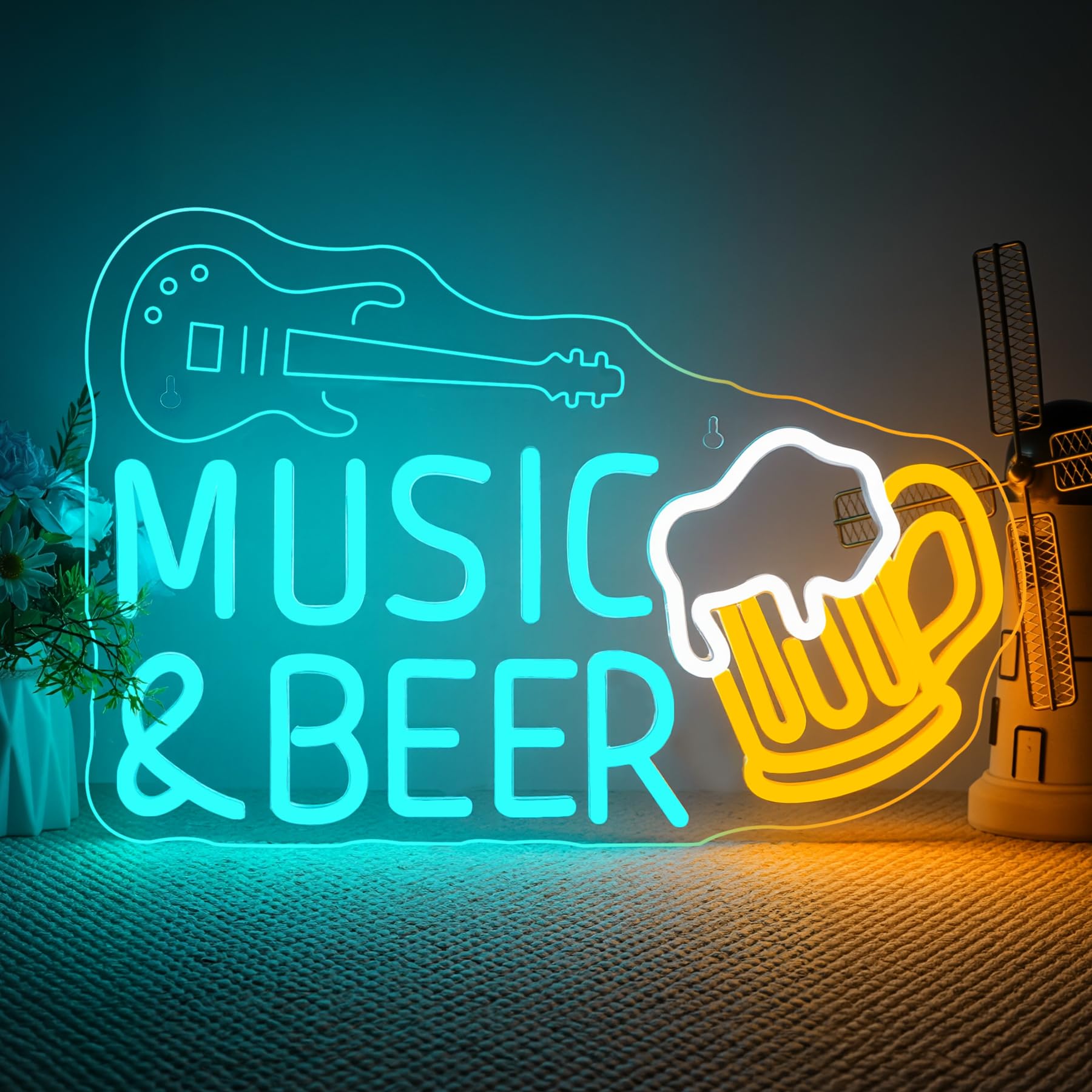 VYXIN Music Beer Neon Sign, Beer Guitar LED Sign