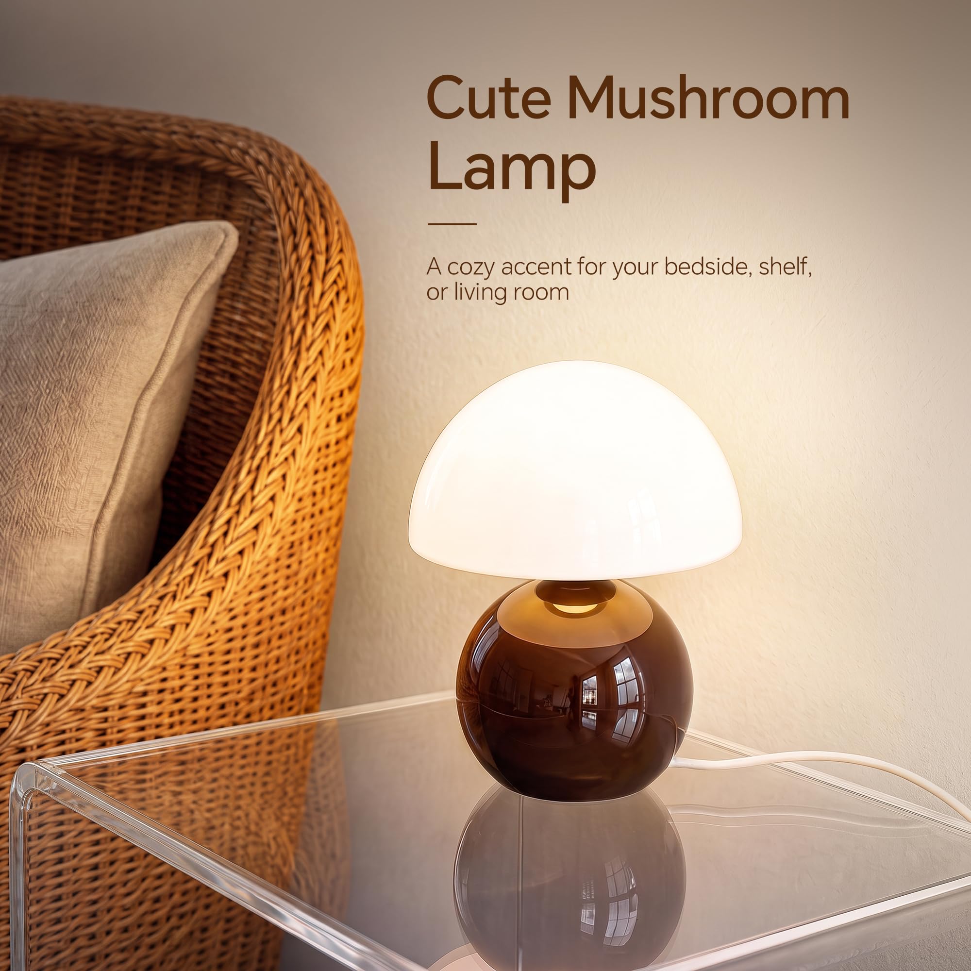 Dawnwake Lampada da comodino a forma di fungo, lampada da tavolo a LED, dimmerabile, decorazione per soggiorno, camera da letto, lampada da tavolo, lampada da tavolo in ceramica, in vetro, piccola