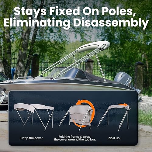 Miniatura 2 de KING BIRD Toldo Superior de Barco Bimini de 3-4 Arcos Protección Solar Toldo de Barco Impermeable Marco de Aluminio Inoxidable de 1 Pulgada 46" de