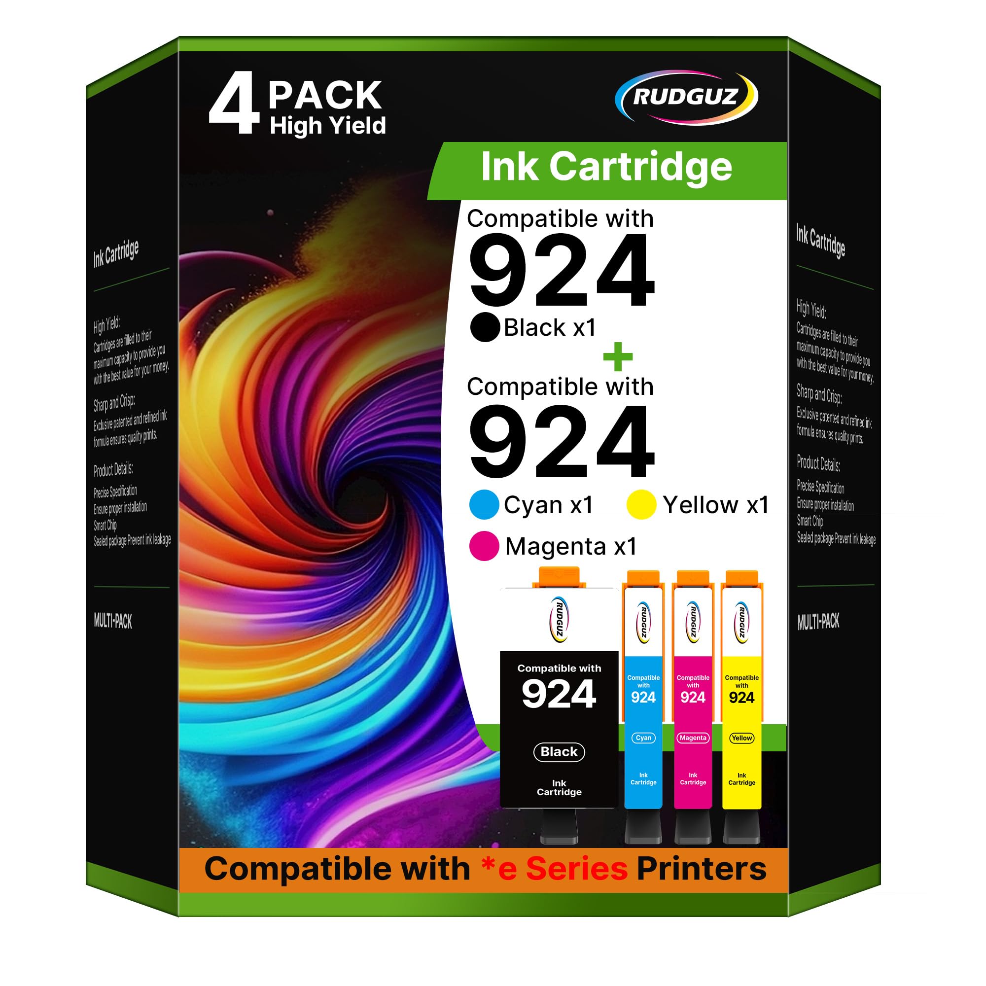 924 Patronen Multipack Kompatibel für HP 924 924e Patronen für HP OfficeJet pro 8122e 8132e 8130e 8120e 8124e 8125e 8134e 8135e (Druckerpatronen 924 Schwarz Cyan Gelb Magenta, 4er-Pack, Kein Chip)