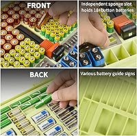 Vista 5 de Caja organizadora de batería Aptbyte con soporte de almacenamiento y probador - 269 baterías Paquete de variedad de doble cara, contiene AA AAA 4A C