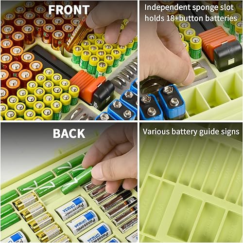 Miniatura 5 de Caja organizadora de baterías con probador, paquete variado de 269 baterías de doble cara, soporta pilas AA AAA 4A C D de 9 V y 3 V de litio LR44