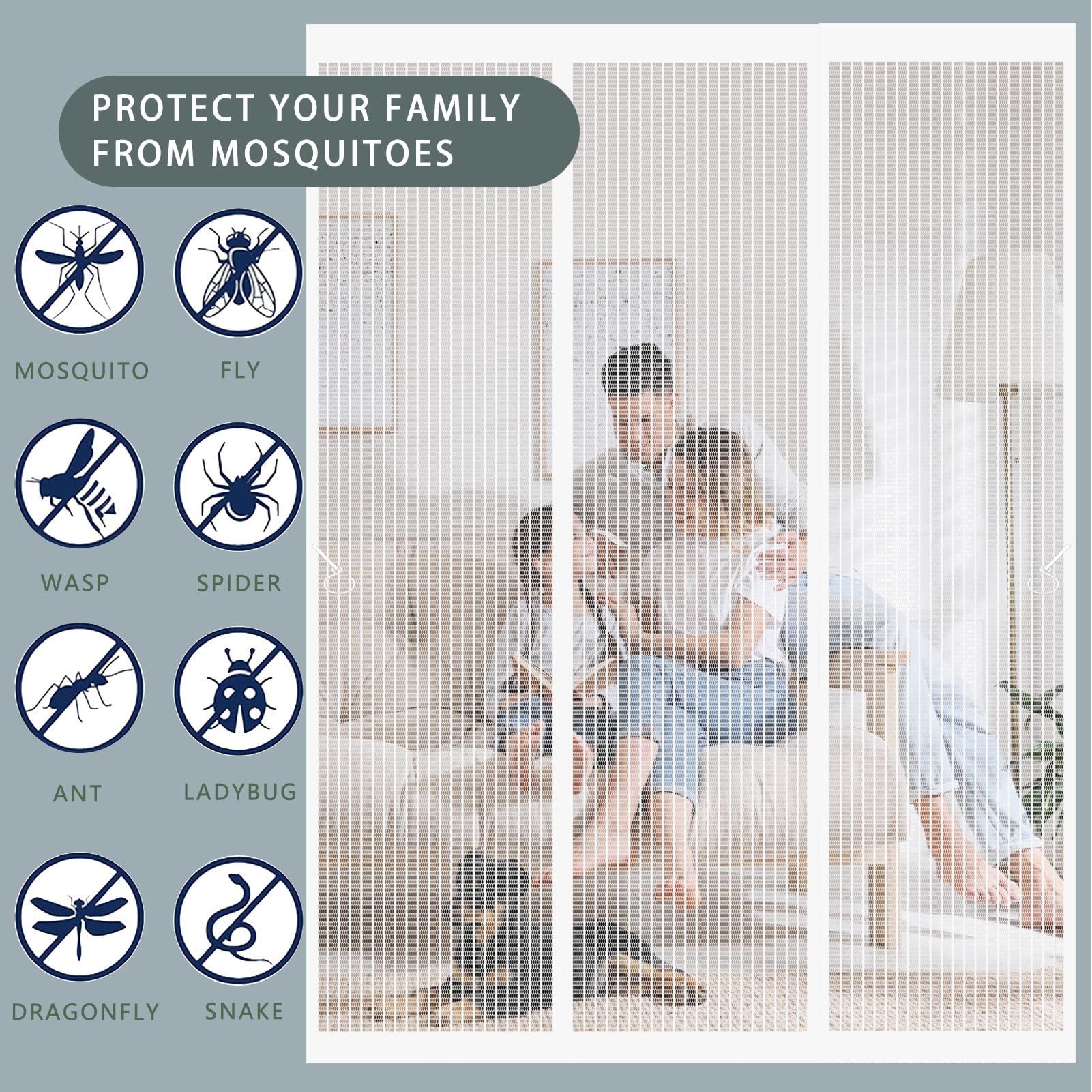 Mosquitera Magnetica 200 x 217 cm Proteger a su Familia Cortina Mosquitera Puerta Exterior Fácil Instalación sin Taladrar para Puertas Metálicas, Puertas de Rv, Blanco