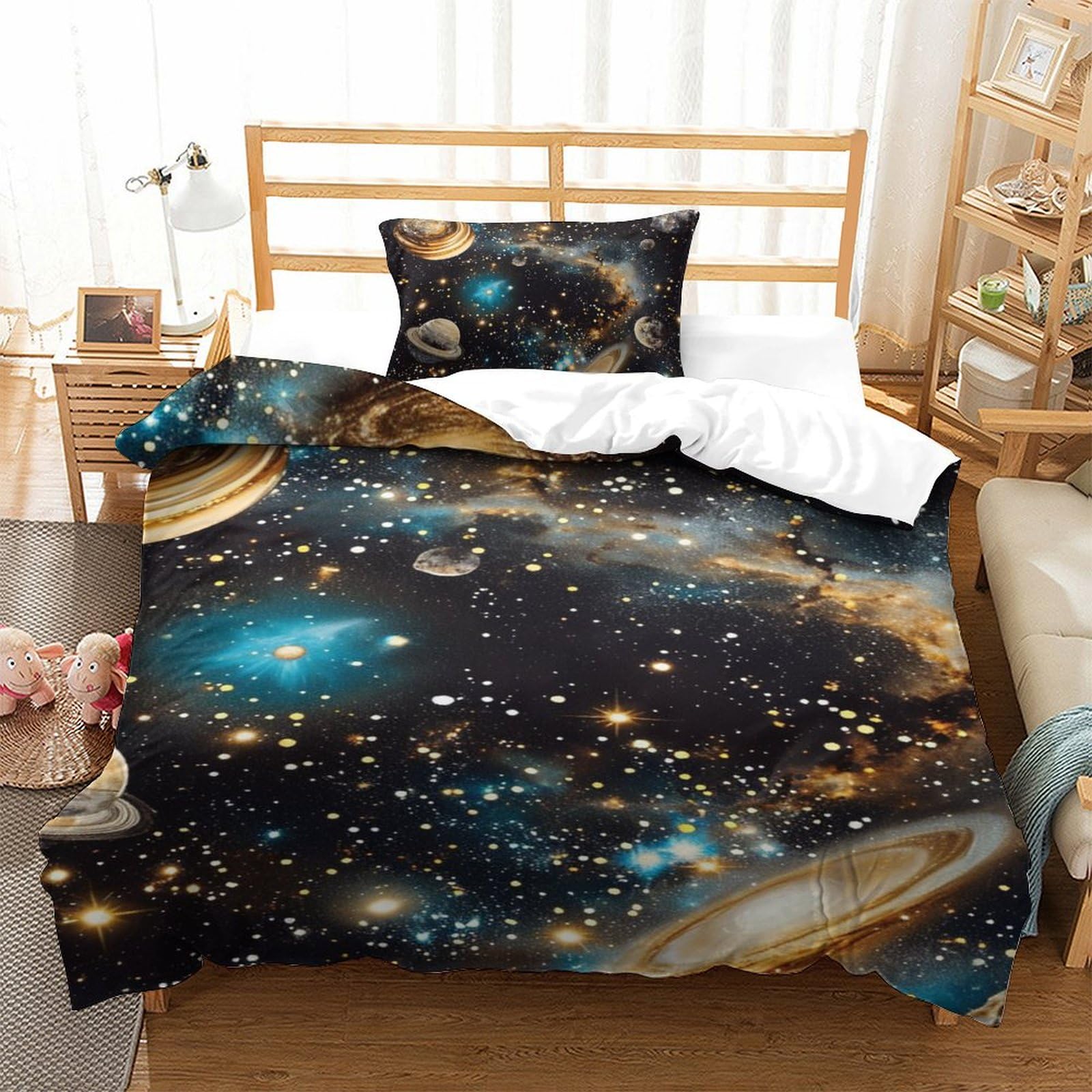 Housse de couette galaxie 3D anti-plis et parure de lit respirante