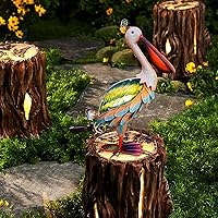 Vista 3 de HONGLAND Estatuas de pelícano de metal solar, escultura y estatuas de jardín, arte de cristal para exteriores, decoración de pájaro costero