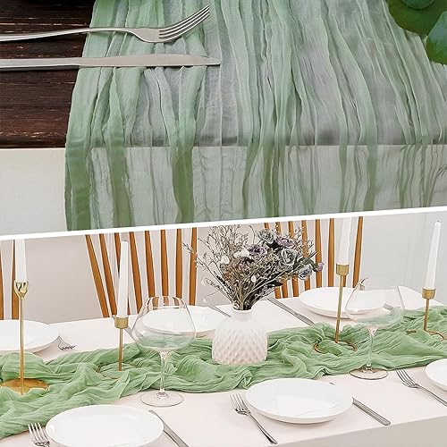 Miniatura 5 de Paquete de 2 caminos de mesa de gasa de 10 pies de largo de gasa verde salvia, camino de mesa bohemio de tela de queso, camino de mesa rústico