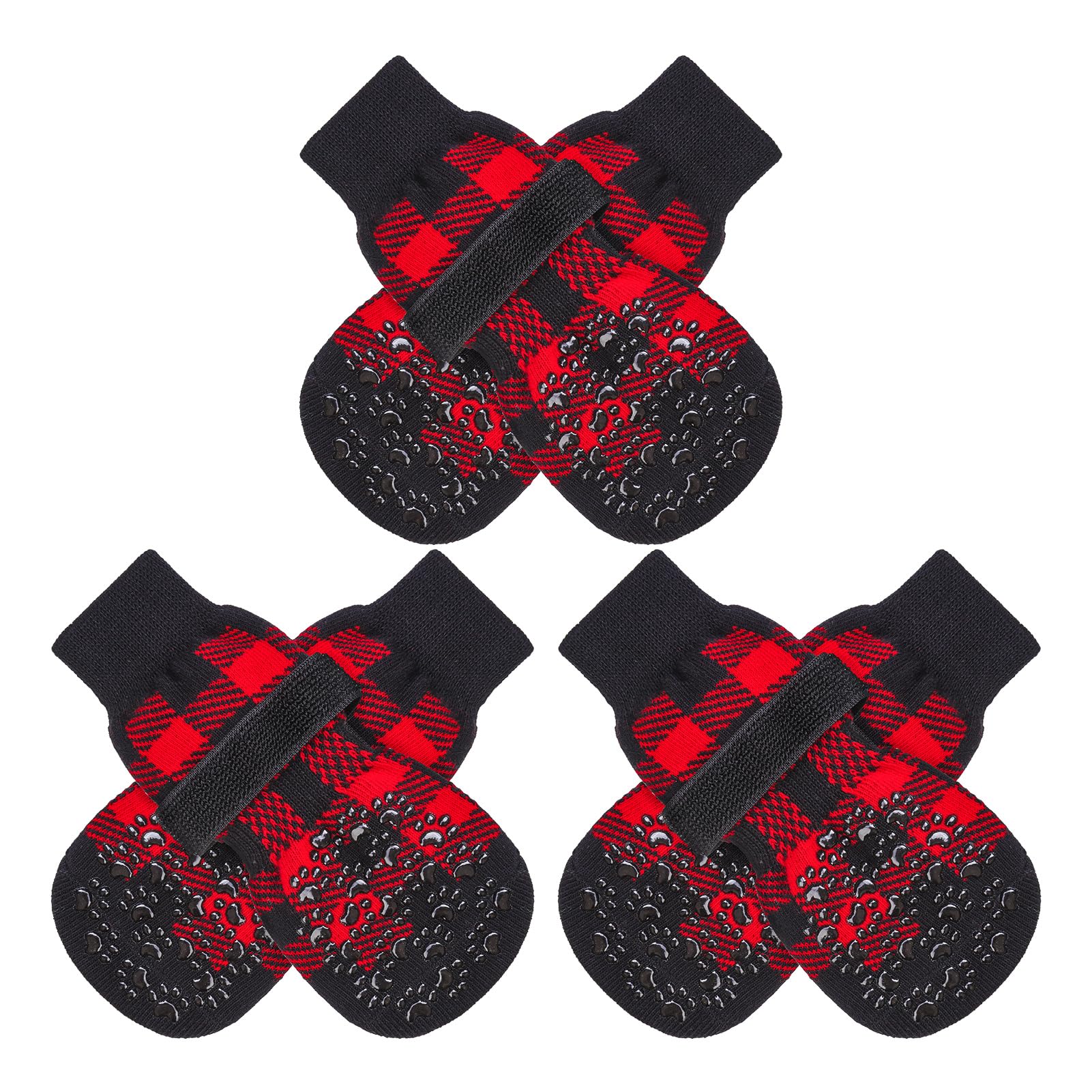 EXPAWLORER 3 Pairs Anti-slip Dog Socks Paws Stop Licking, Dog Paw Protector with Grips Double-sided Strong Traction, Adjustable Pet Boots Shoes for Puppy Small Medium Large Senior Dogs, Black & Red XS โ image 1