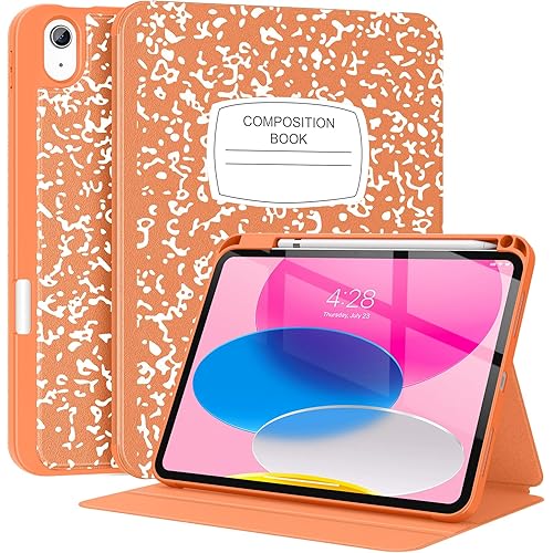 Supveco Case for iPad (A16) 11th Generation 11 inch (2025),iPad 10th Generation 10.9 inch (2022) with Pencil Holder-[Auto Wake/Sleep],Premium Folio Stand Case with Soft TPU Back Cover-Orange Book