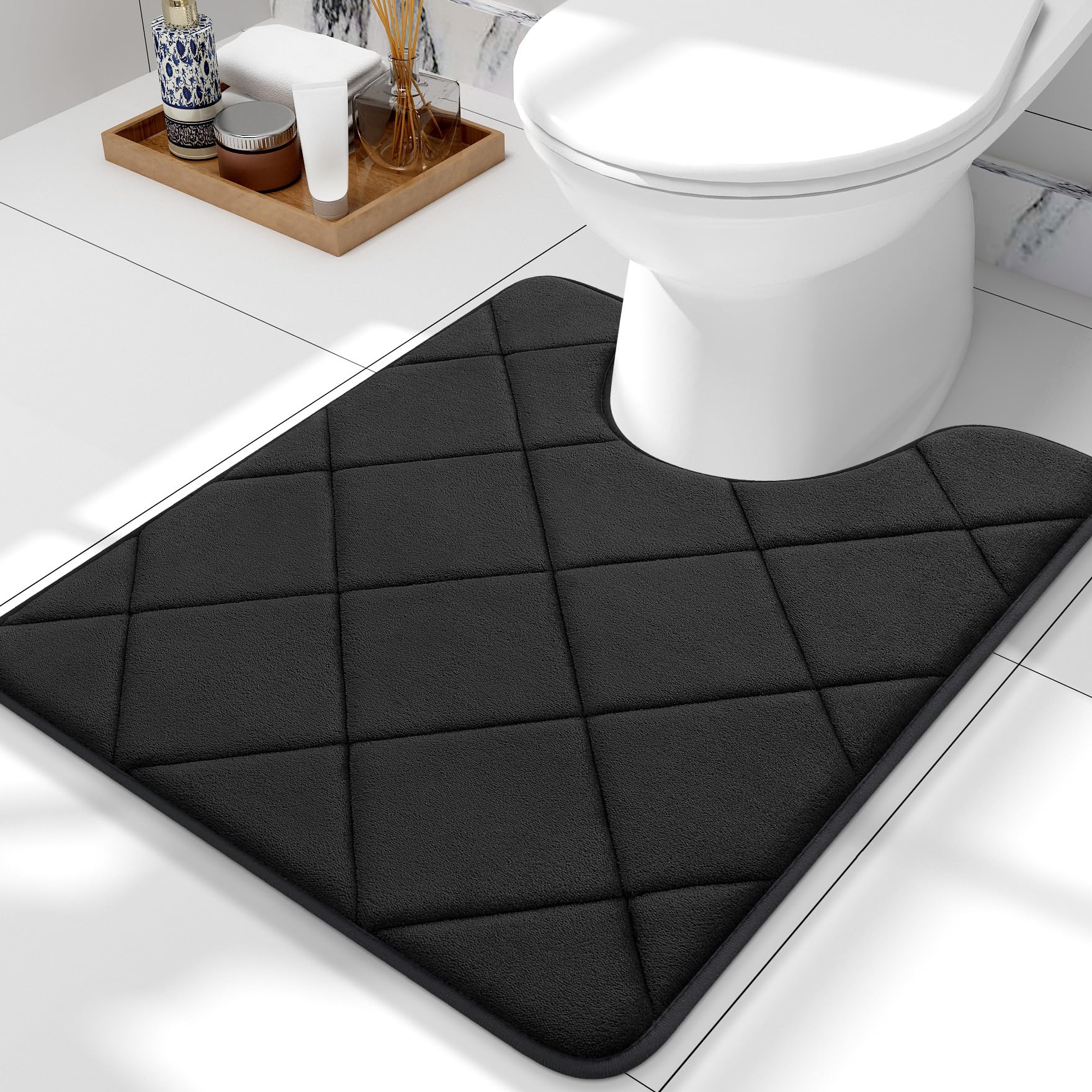 OLANLY Memory Foam Toilet Rugs U-Shaped 24x20, Ultra Soft and Absorbent Bathroom Rugs, Machine Washable Quick Dry, Comfortable Bathroom Contour Bath